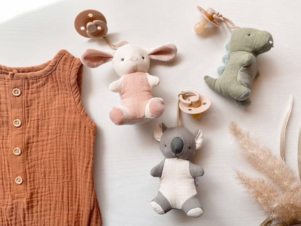 *NEW OPTIONS* Bitzy Pal Natural Rubber Pacifier & Plush: Cow