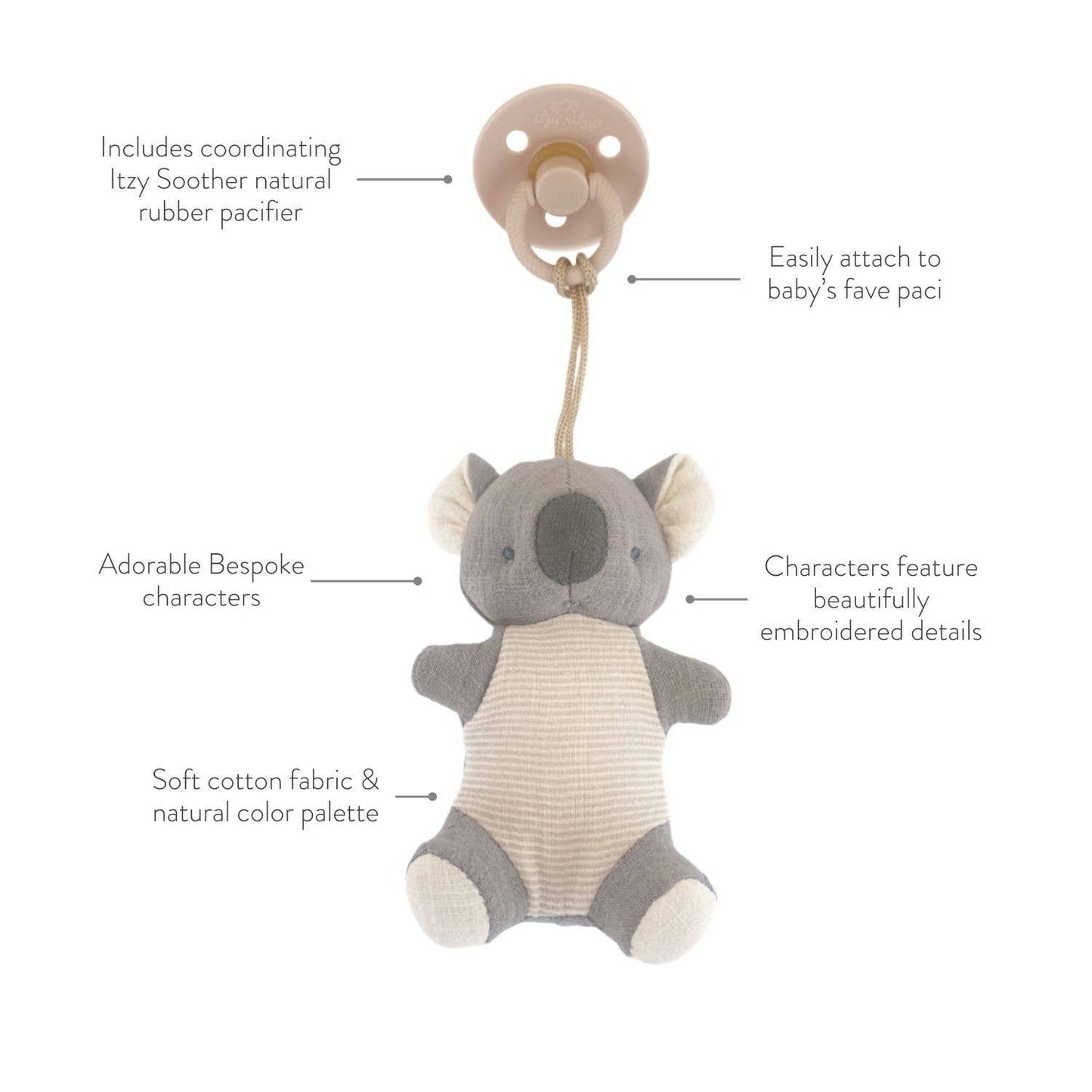 *NEW OPTIONS* Bitzy Pal Natural Rubber Pacifier & Plush: Cow