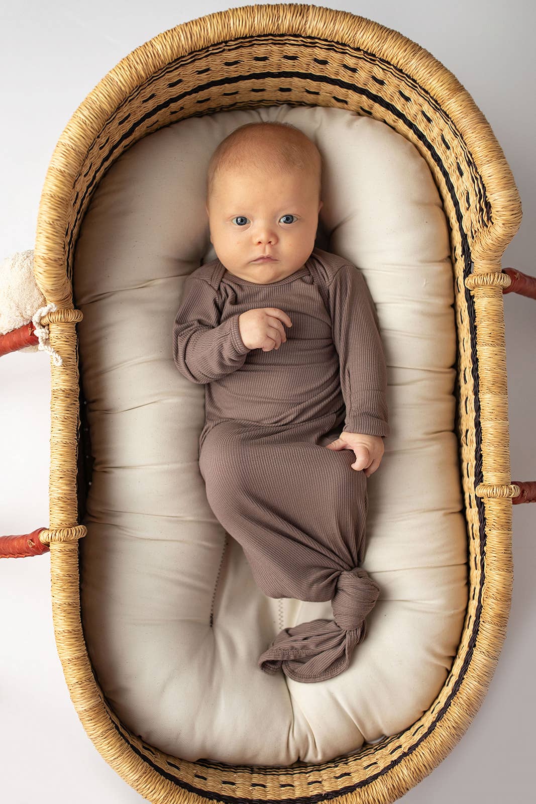 Cocoa Brown Ribbed Knotted Newborn Baby Gown sleepwear: Gown & Bow