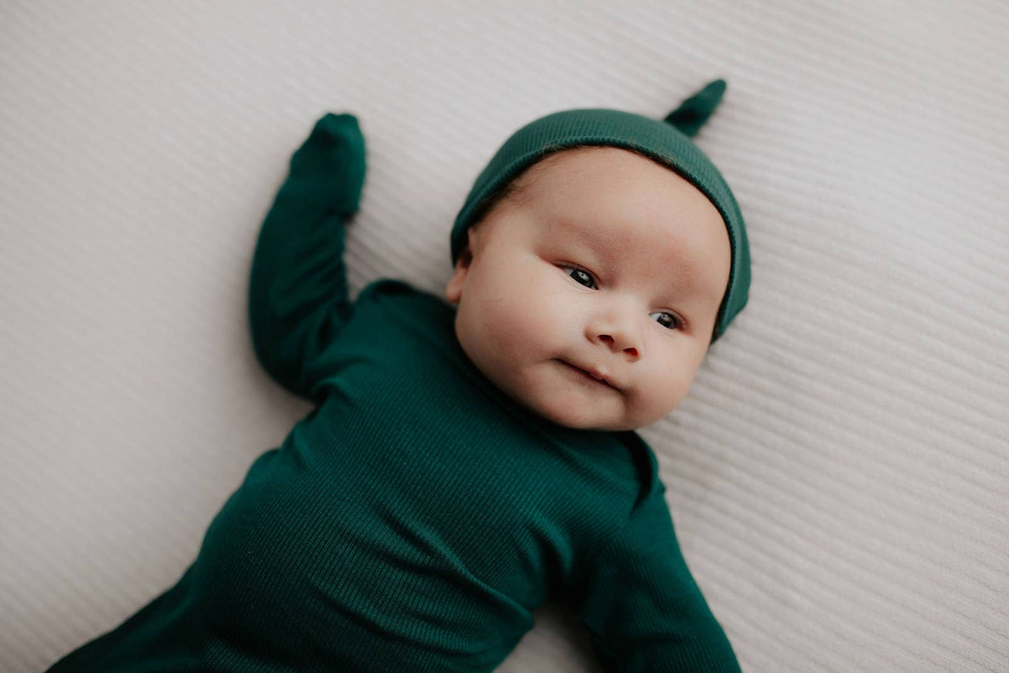 Forest Green Ribbed Knotted Newborn Baby Gown Sleepwear: Gown & Bow