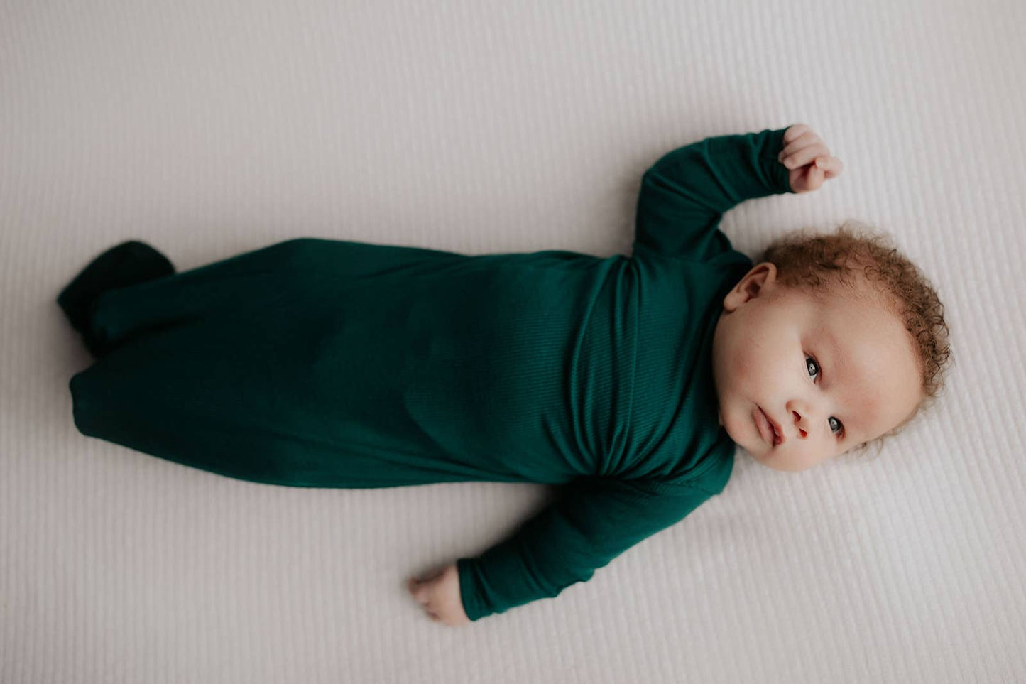 Forest Green Ribbed Knotted Newborn Baby Gown Sleepwear: Gown & Bow