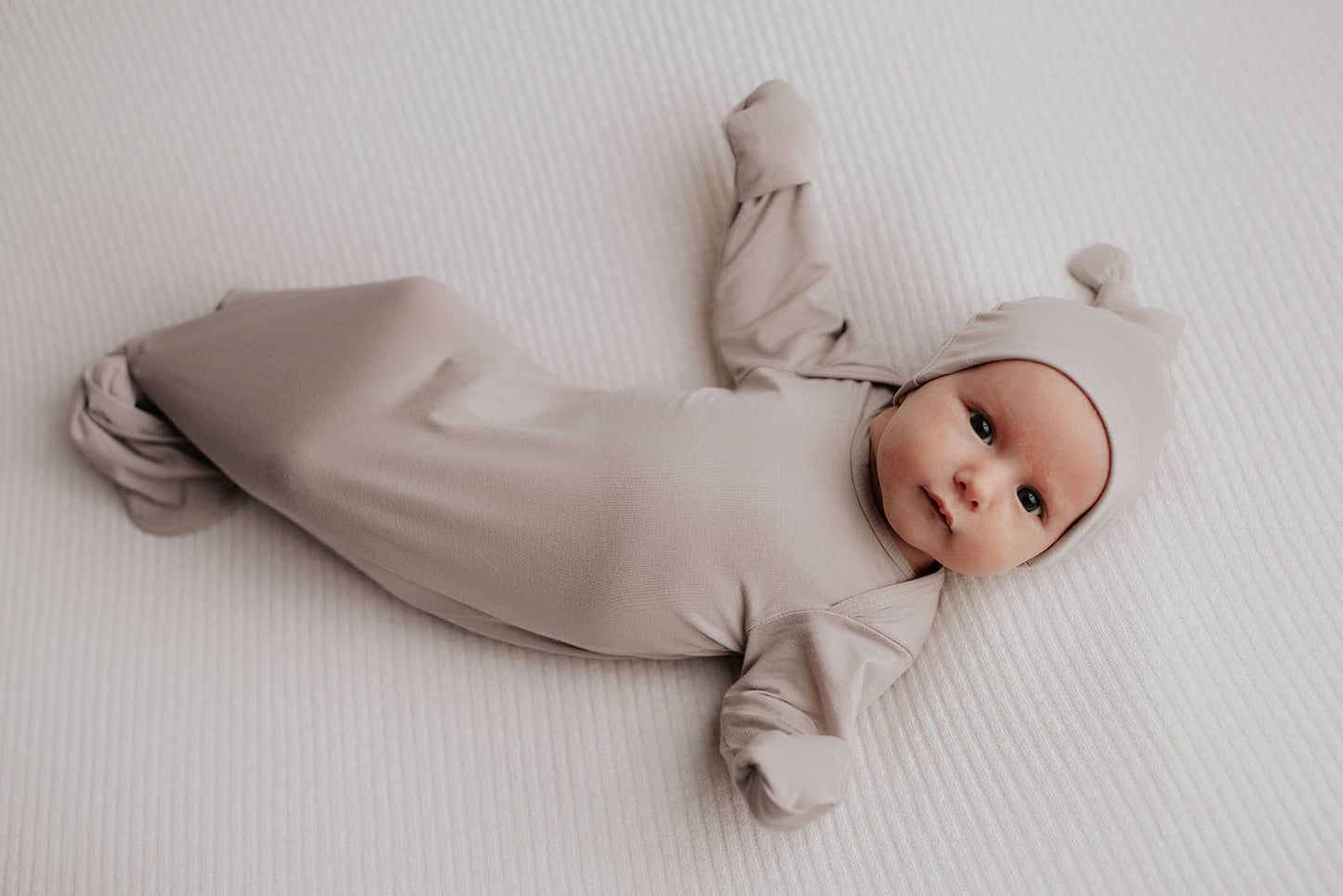 Harbor Mist Taupe Knotted Gown: Gown & Bow