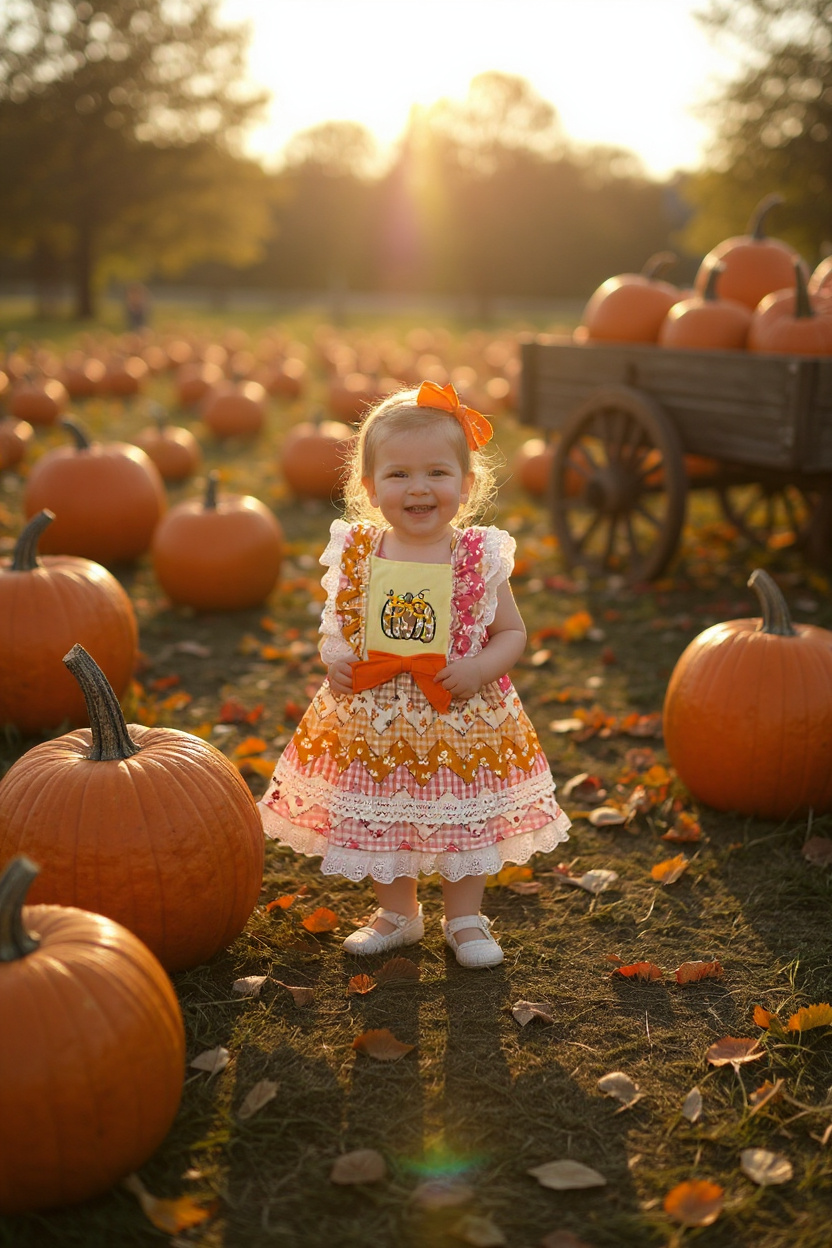Lace Trimmed Pumpkin applique dress
