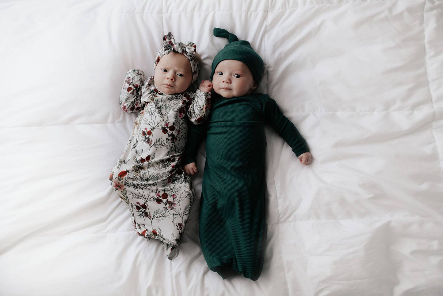 Forest Green Ribbed Knotted Newborn Baby Gown Sleepwear: Gown & Bow