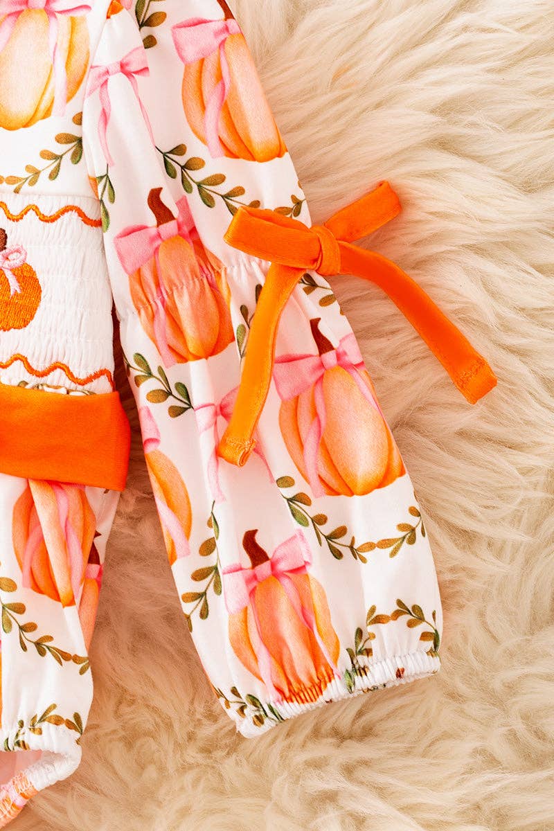 Grandmillenial Pumpkin smocked romper