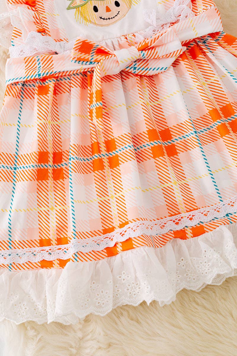 Scarecrow applique dress with embroidered hem. DRG41559 AMY: XL