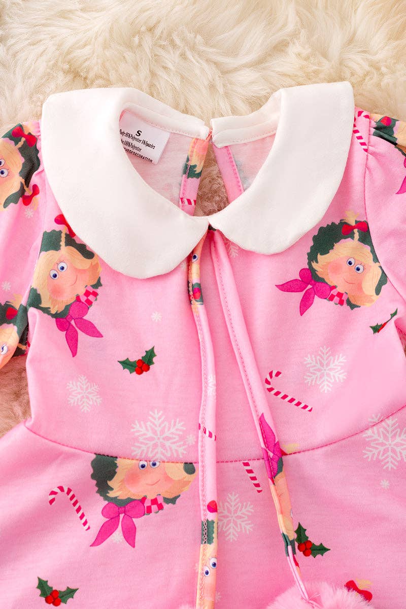 C*ndy Lou pom pom dress with faux fur trim.DRG43386 AMY: 2XL