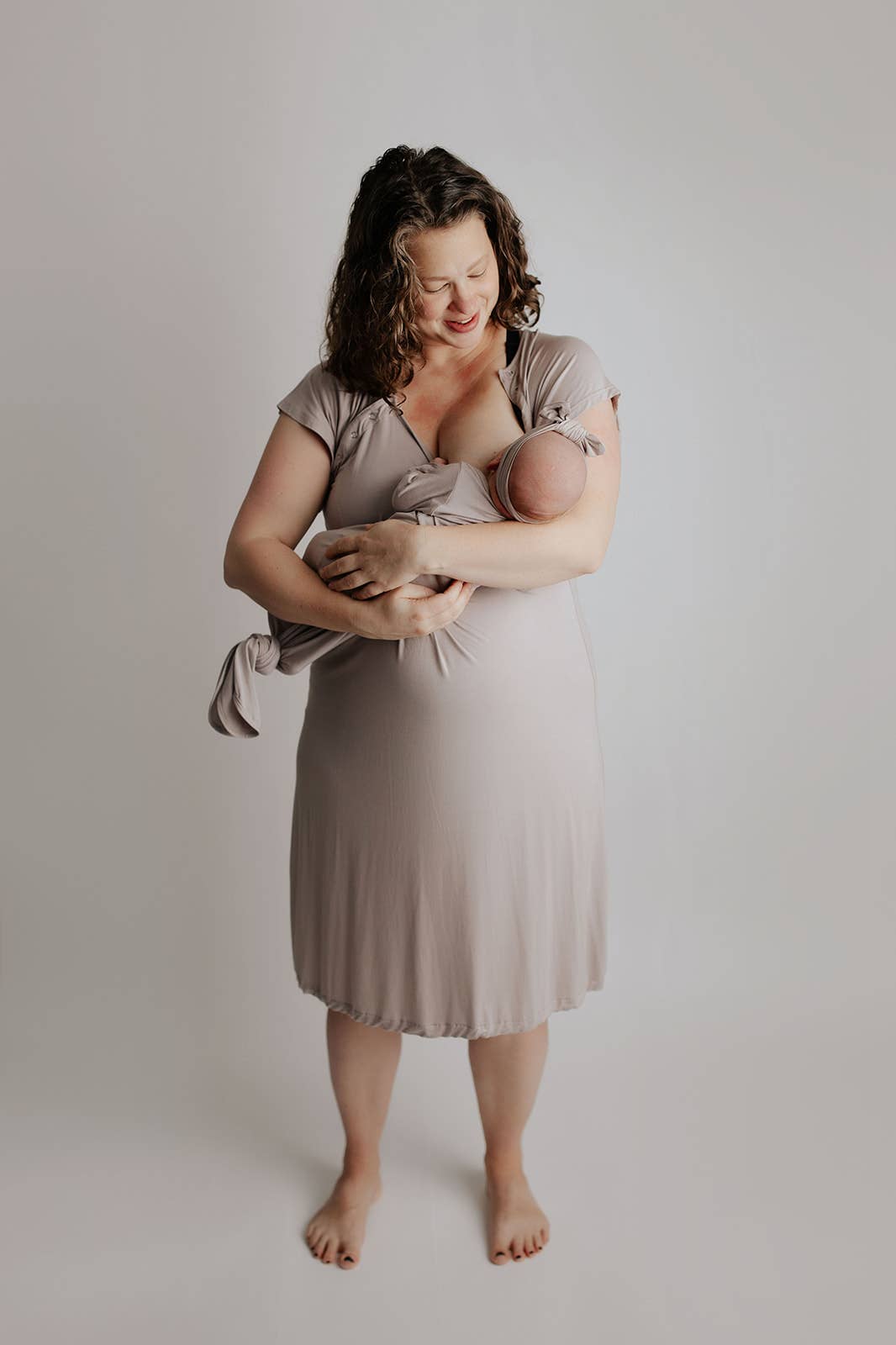 Harbor Mist Taupe Knotted Gown: Gown
