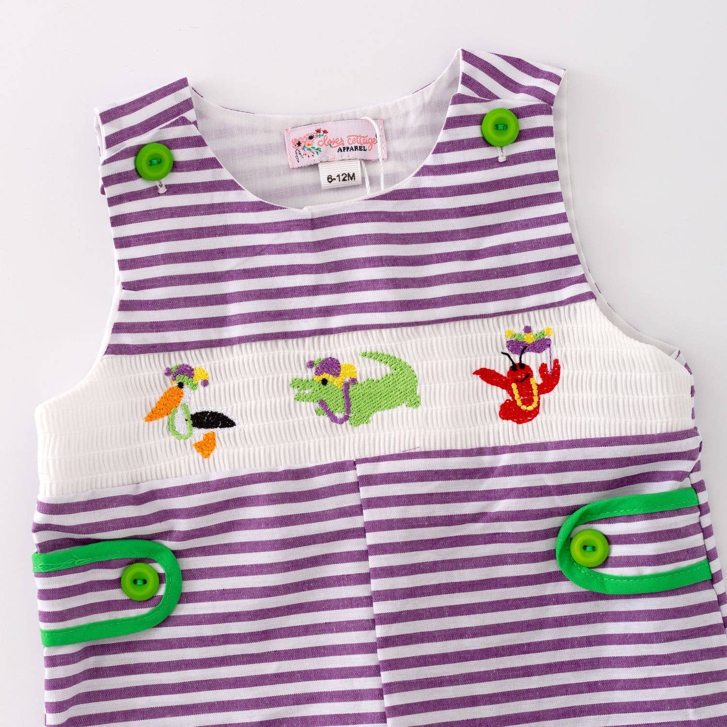 Mardi Gras Smocked Baby Jon Jon