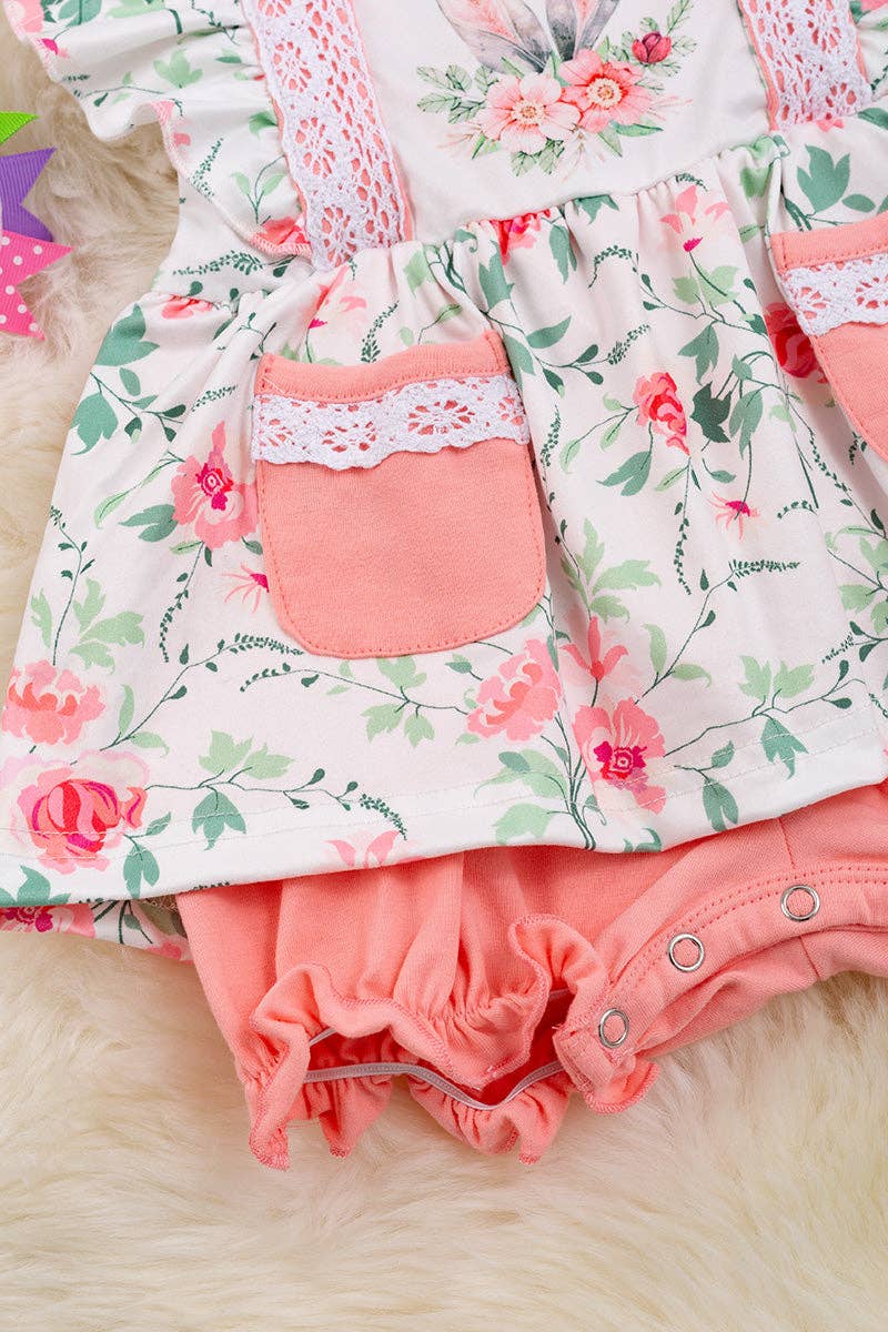 🌸Beautiful Coral flower printed tunic with pockets & bloomer shorts with snaps. RPG20134007 SOL: 12-18M
