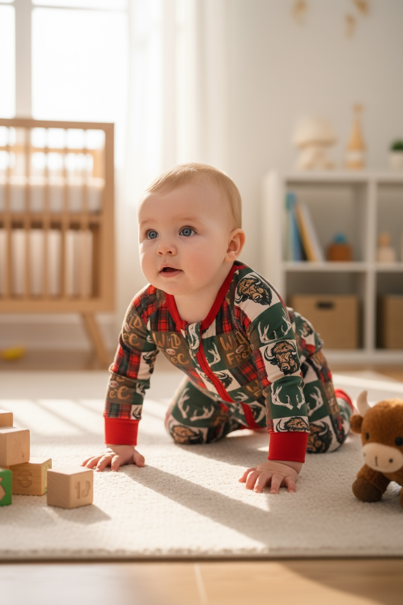 Wild & free Bison printed baby onesie with fold over footie and hands. LR073004 SOL: 0-3M