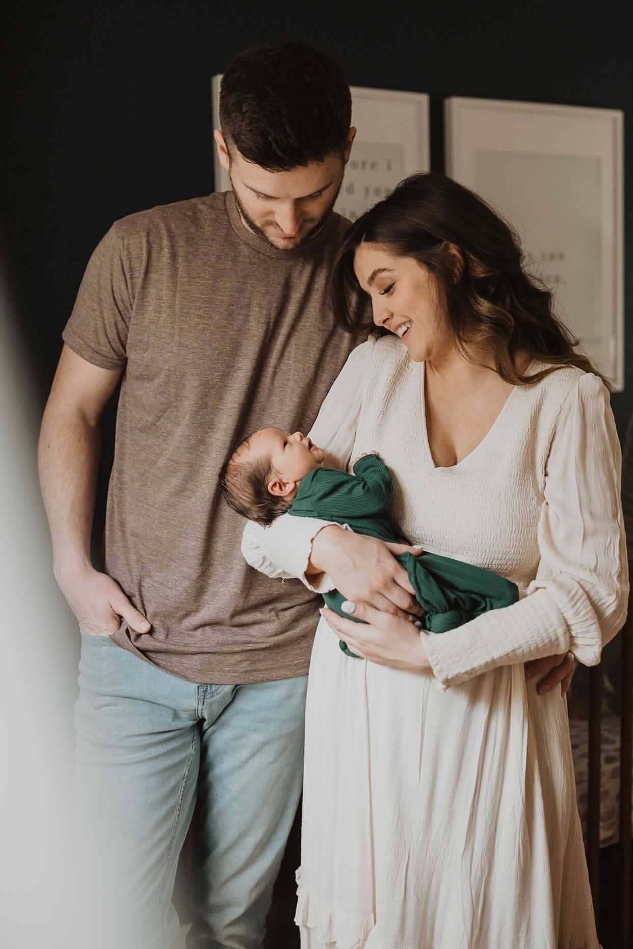 Forest Green Ribbed Knotted Newborn Baby Gown Sleepwear: Gown & Bow