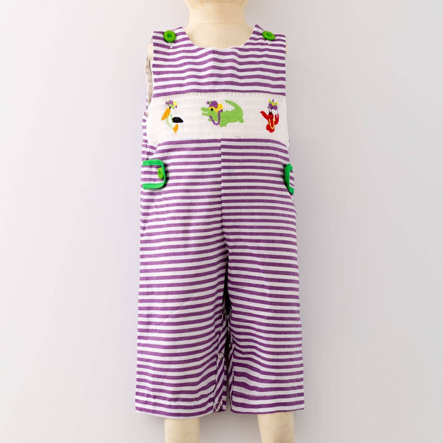 Mardi Gras Smocked Baby Jon Jon