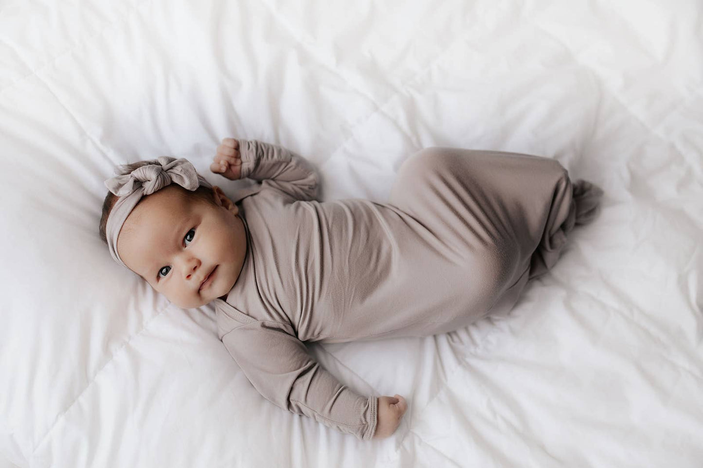 Harbor Mist Taupe Knotted Gown: Gown
