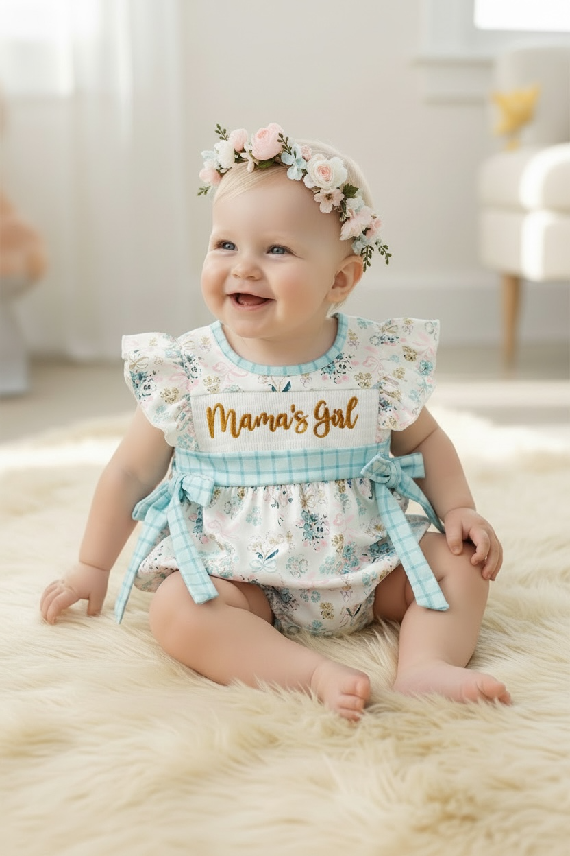 Floral "Mama's Girl" Bubble- Machine Smocked