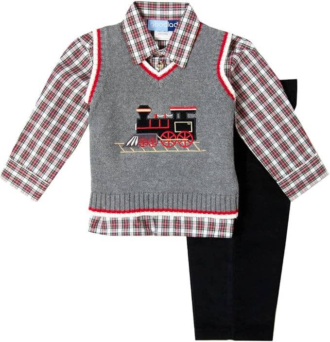 Good Lad 2/7 Boys Grey Train Sweater Vest Set: 2 Years