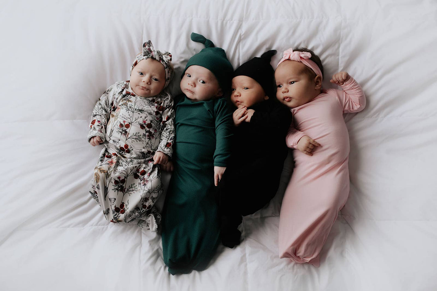Forest Green Ribbed Knotted Newborn Baby Gown Sleepwear: Gown & Hat