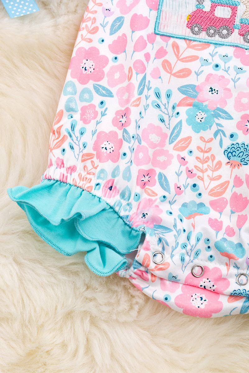 🎟️Pastel floral with aqua trim baby onesie. RPG20114009 JEAN: 0-3M