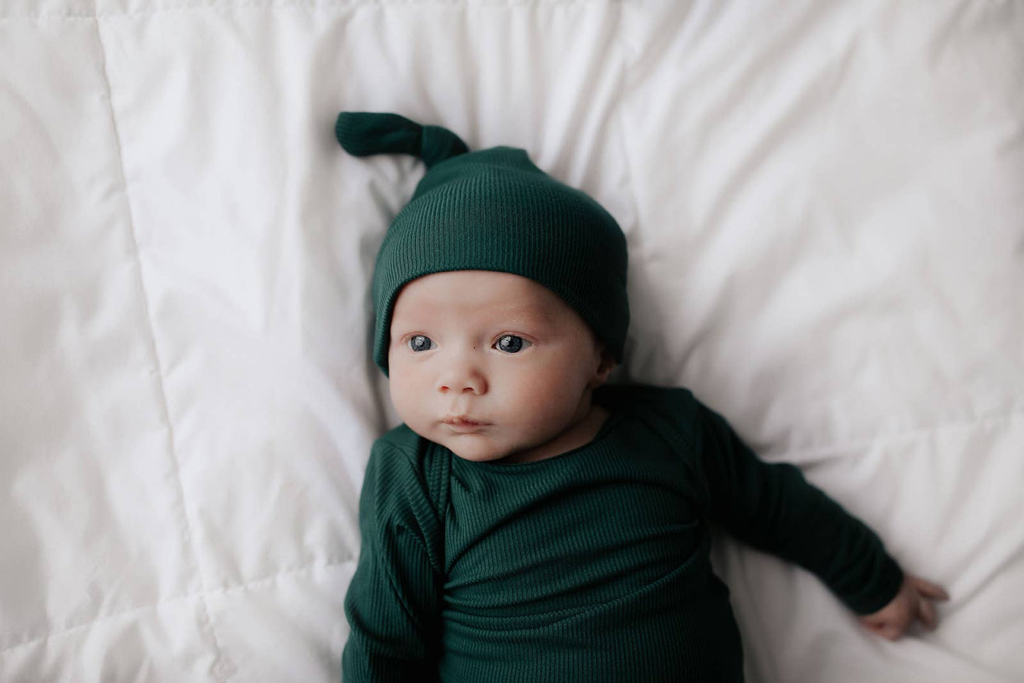 Forest Green Ribbed Knotted Newborn Baby Gown Sleepwear: Gown & Bow