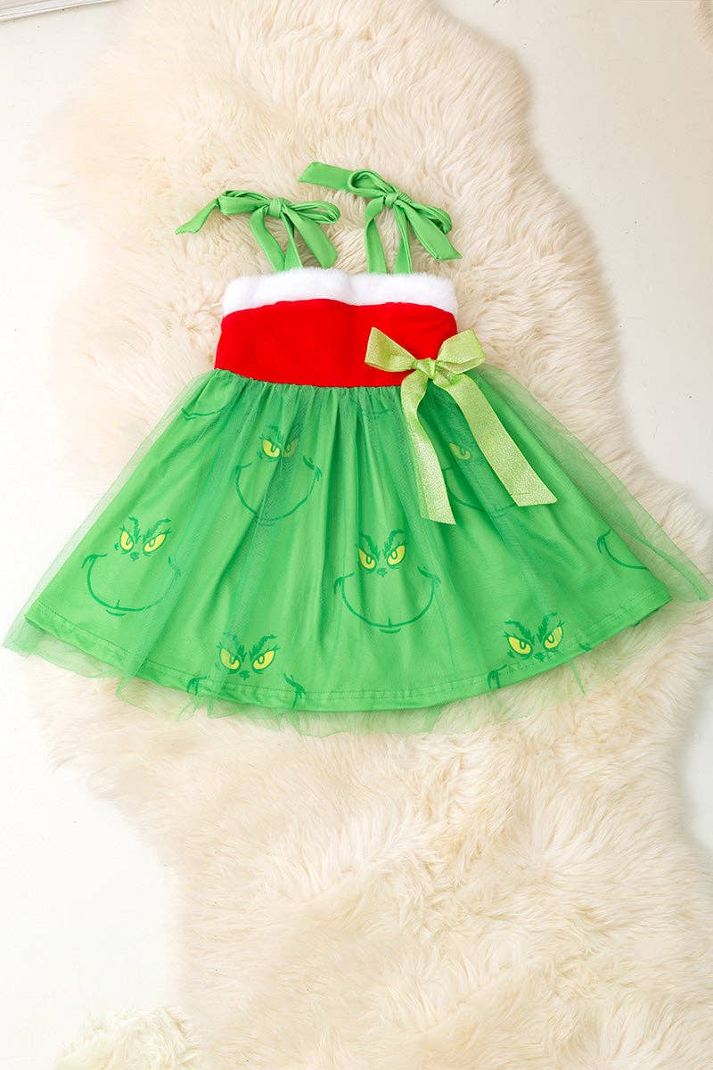 Multi-Christmas character printed girls dress.  DRG52035 AMY: 2XL