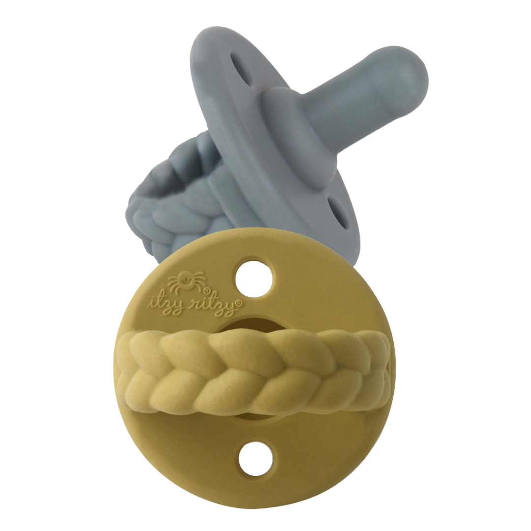 *NEW SIZE* Sweetie Soother™ Pacifier Sets (2-pack): Toast + Buttercream Braids
