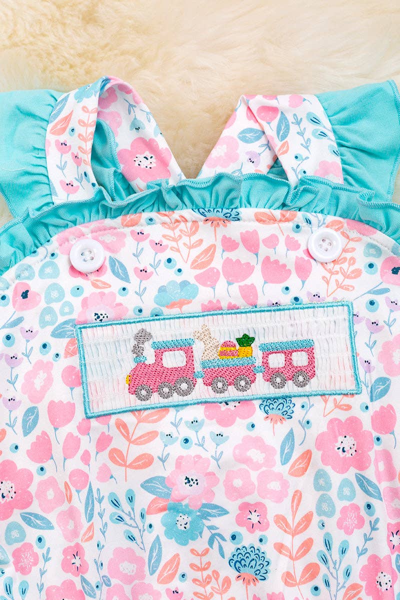 🎟️Pastel floral with aqua trim baby onesie. RPG20114009 JEAN: 0-3M