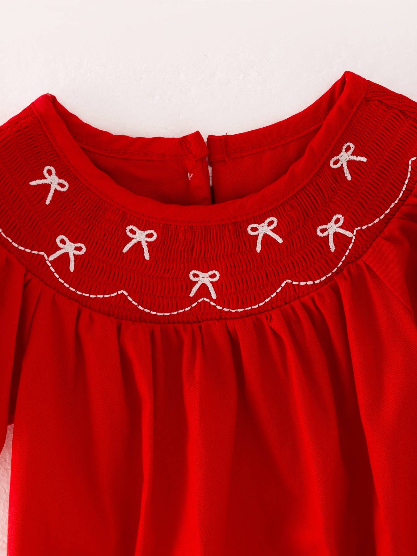 Girls Bow Smocking Embroidered Red Romper: 6M