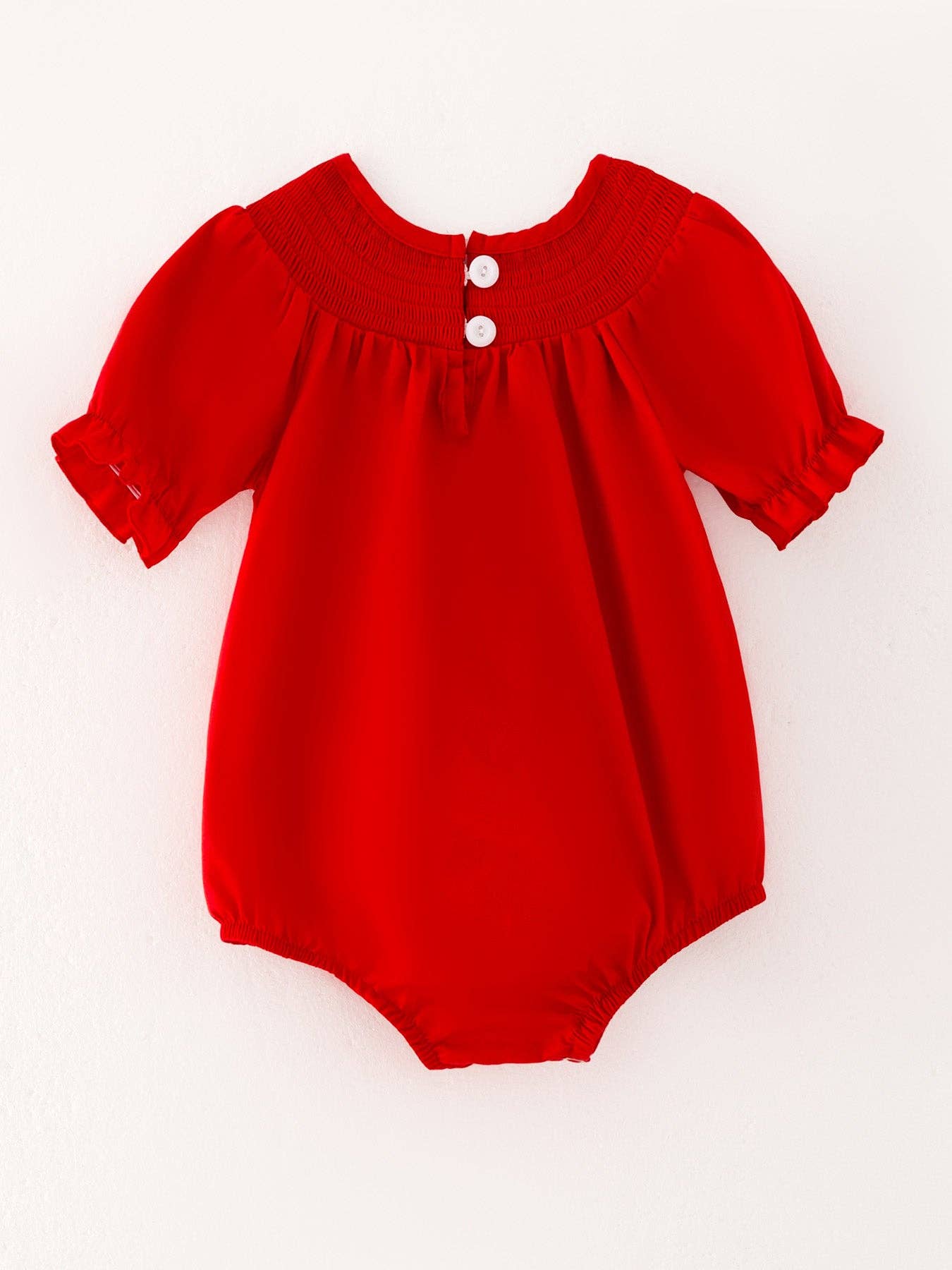 Girls Bow Smocking Embroidered Red Romper: 6M