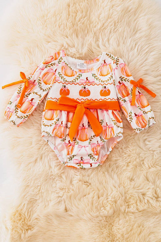 Grandmillenial Pumpkin smocked romper