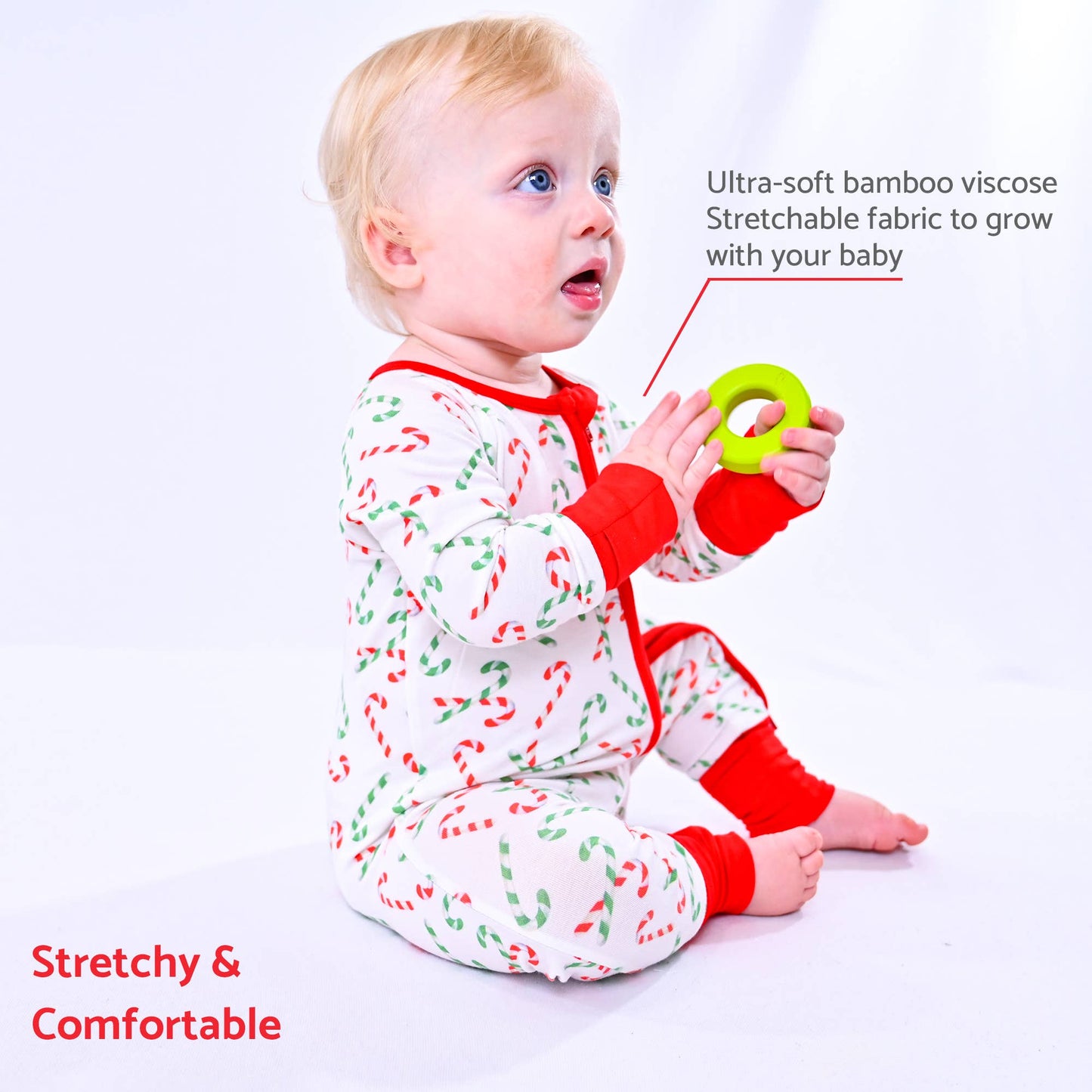 Candy Cane Christmas Holiday Baby Bamboo Pajamas: Newborn