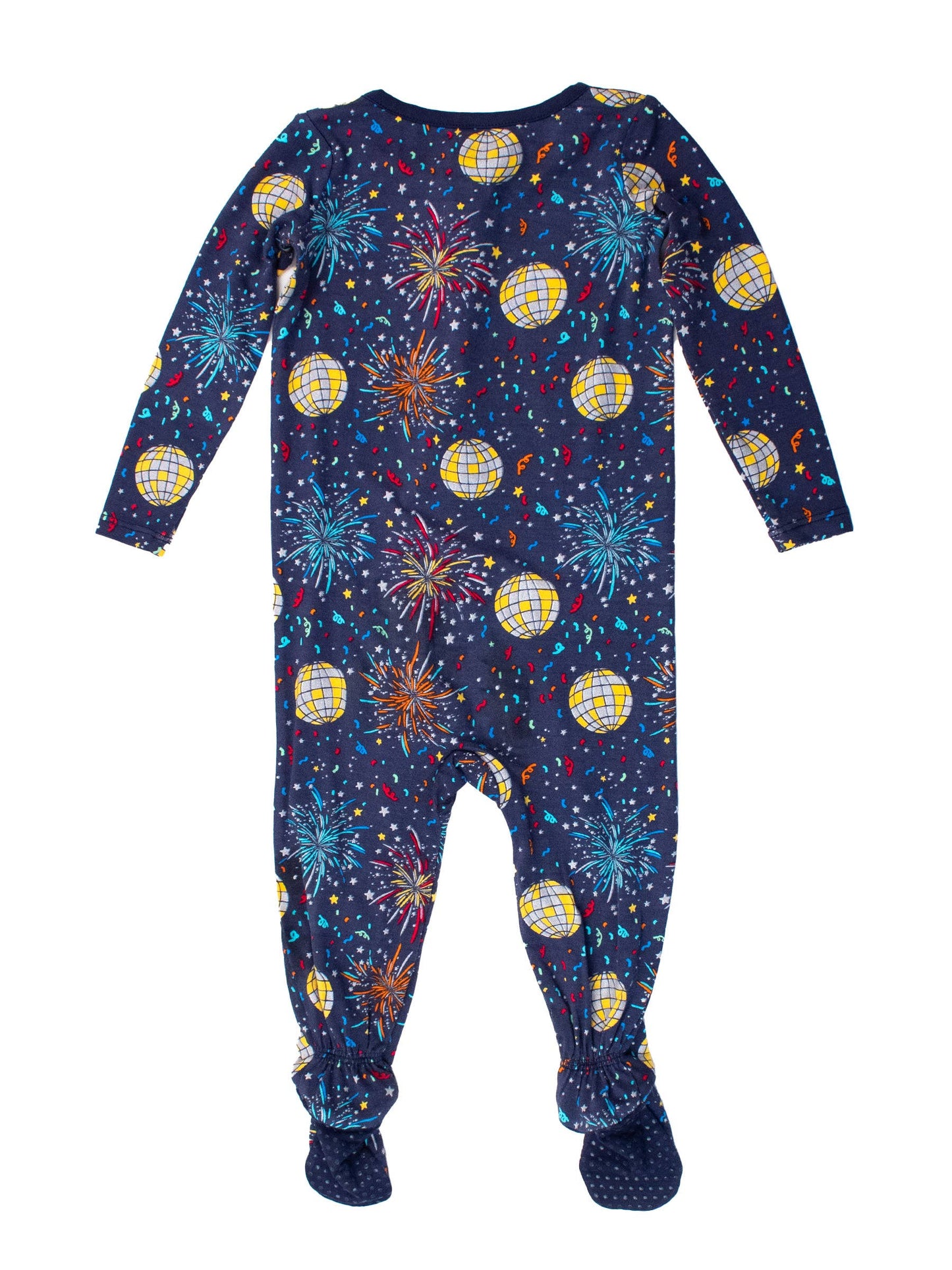 Baby Boys Navy Happy New Year Bamboo Viscose Footed One Piece Pajama: Navy / 3-6m