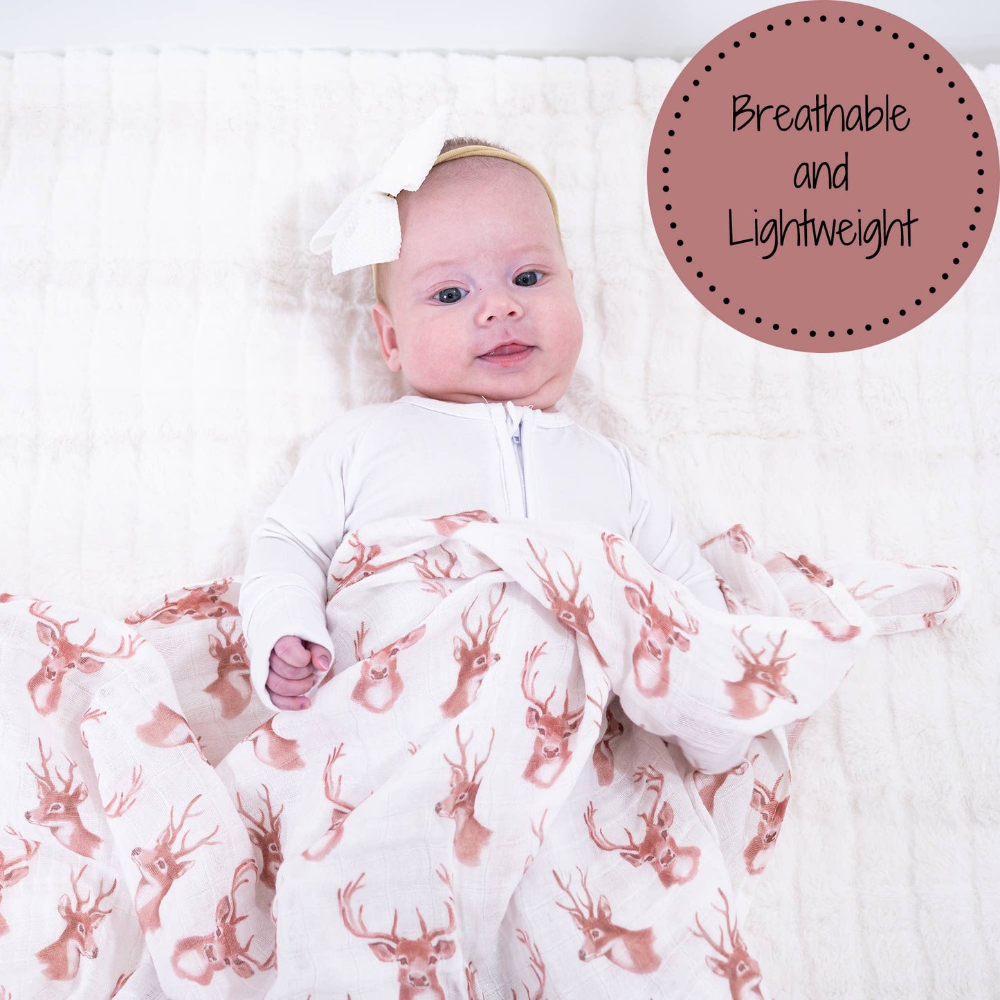 Oh Deer Baby 100% Cotton Muslin Swaddle Blanket 47"x47"