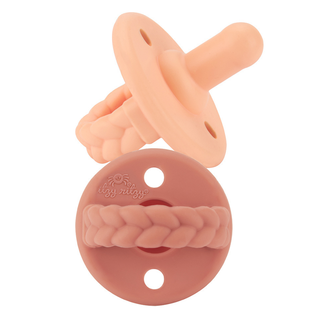 *NEW SIZE* Sweetie Soother™ Pacifier Sets (2-pack): Toast + Buttercream Braids