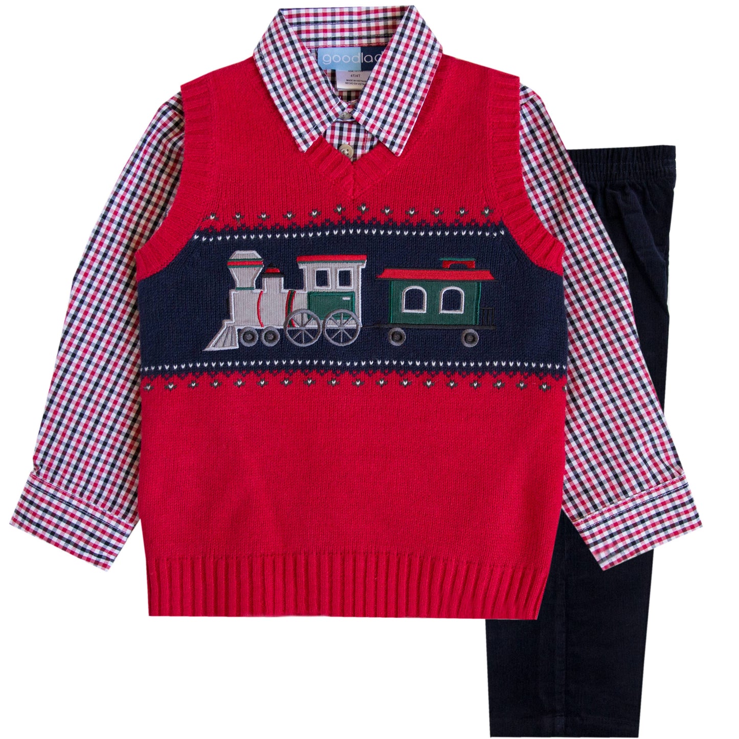 Good Lad Infant Boys Red Train Sweater Vest Set: 18 Months