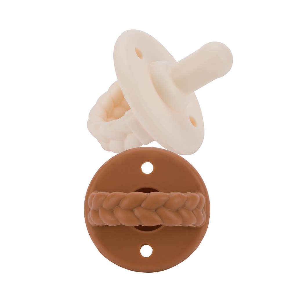 *NEW SIZE* Sweetie Soother™ Pacifier Sets (2-pack): Toast + Buttercream Braids