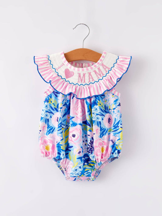 “I ❤ MAMA”Embroidery Smocking Baby Girls Romper: 24M