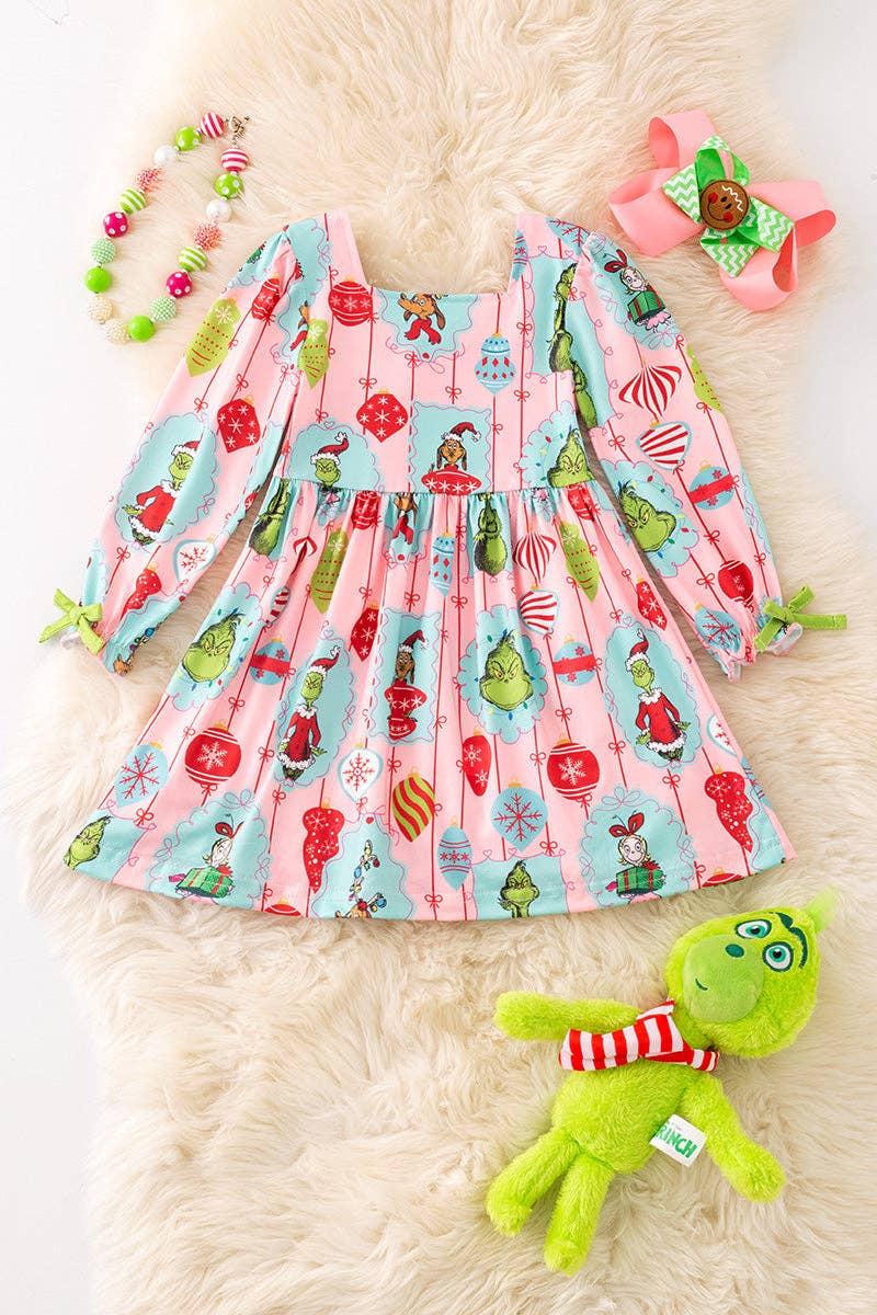 Pink Grinc* printed girls dress. DRG52181 SOL: XS