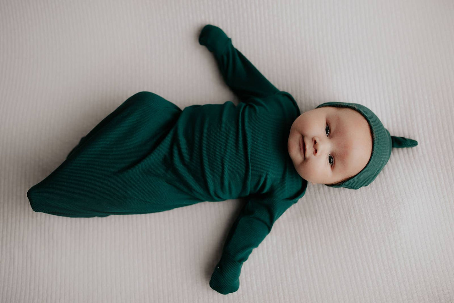 Forest Green Ribbed Knotted Newborn Baby Gown Sleepwear: Gown & Hat