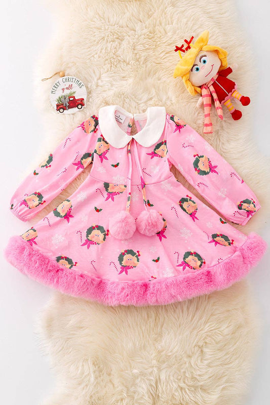 C*ndy Lou pom pom dress with faux fur trim.DRG43386 AMY: L