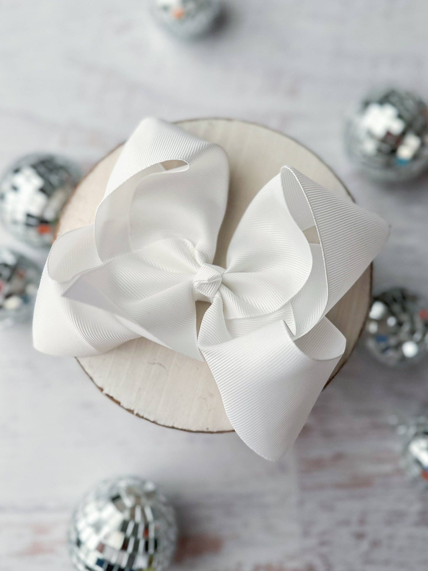 Oversize Grosgrain Hair Bow - Alligator Clip - 5.5": White