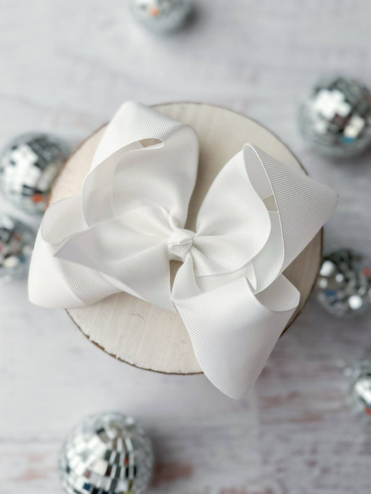 Oversize Grosgrain Hair Bow - Alligator Clip - 5.5": White