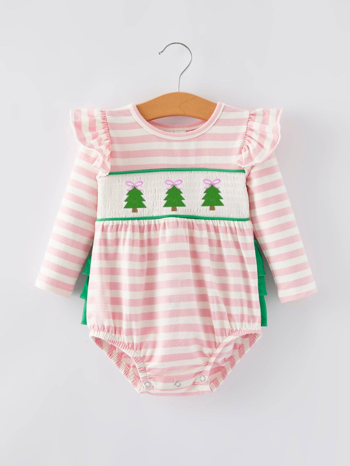 Christmas Tree Smocking Embroidered Girls Romper: 3M