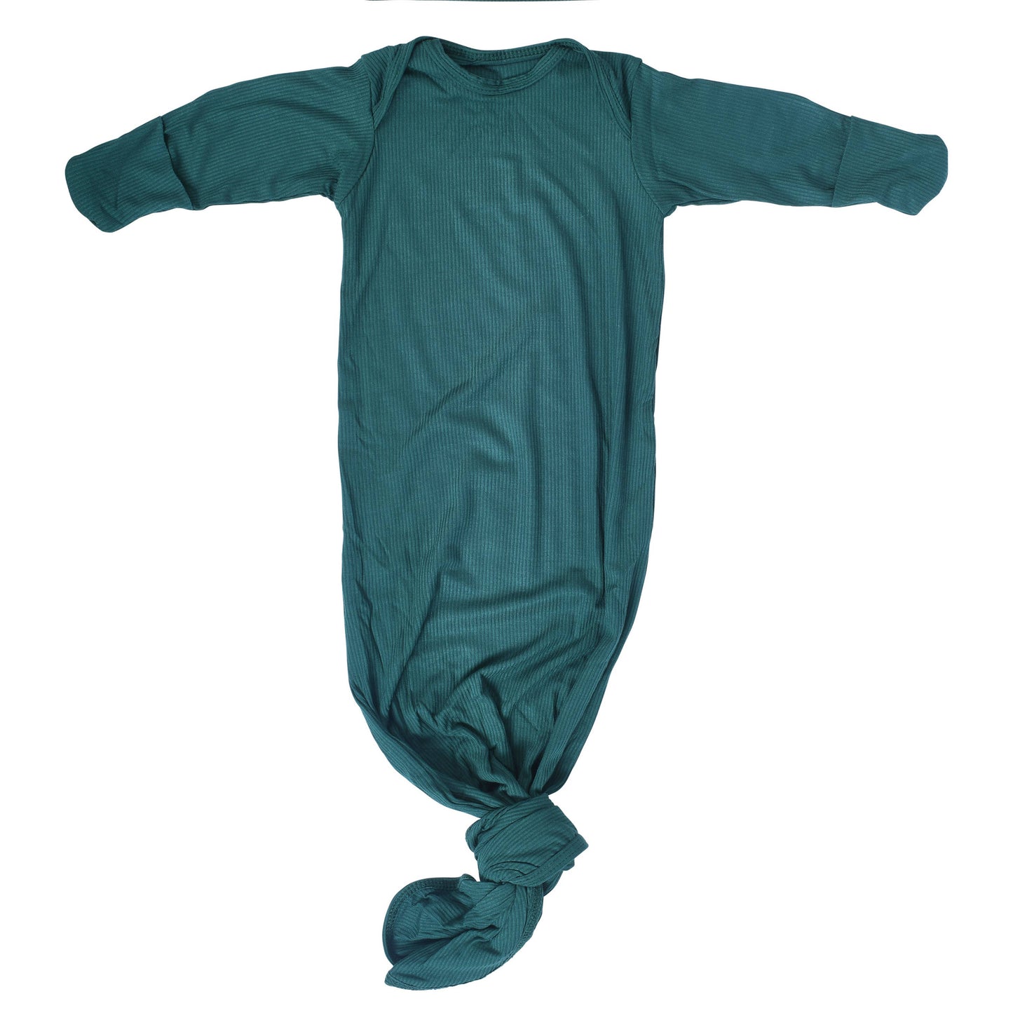 Forest Green Ribbed Knotted Newborn Baby Gown Sleepwear: Gown & Bow