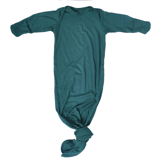 Forest Green Ribbed Knotted Newborn Baby Gown Sleepwear: Gown & Bow