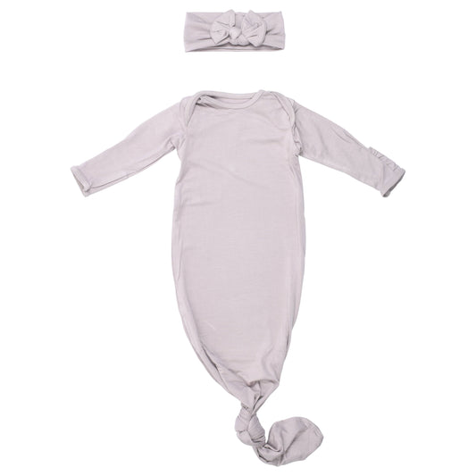 Harbor Mist Taupe Knotted Gown: Gown & Bow