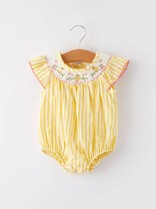 Spring/Summer Chick Floral Embroidery Smocking Girls Romper: 3M