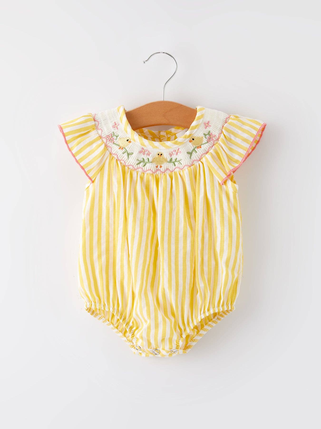 Spring/Summer Chick Floral Embroidery Smocking Girls Romper: 12M