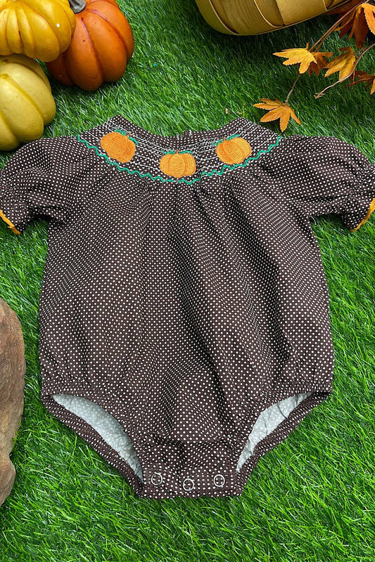 WHITE POLKA DOT ON BROWN SMOCK BABY BUBBLE