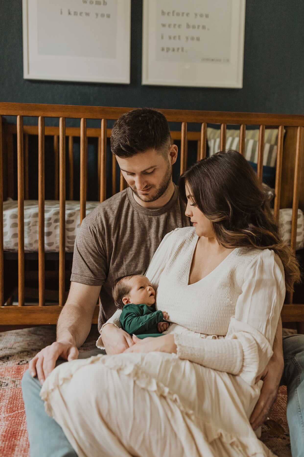 Forest Green Ribbed Knotted Newborn Baby Gown Sleepwear: Gown & Bow