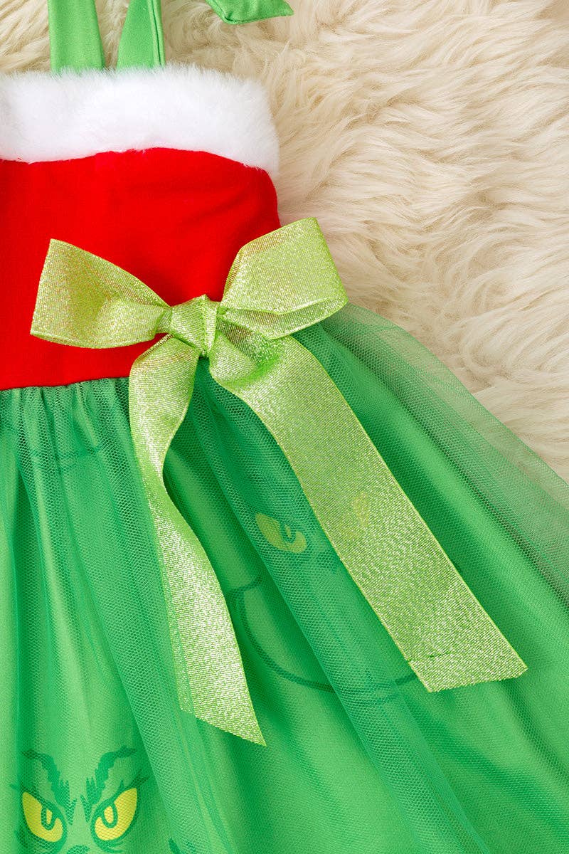 Multi-Christmas character printed girls dress.  DRG52035 AMY: S